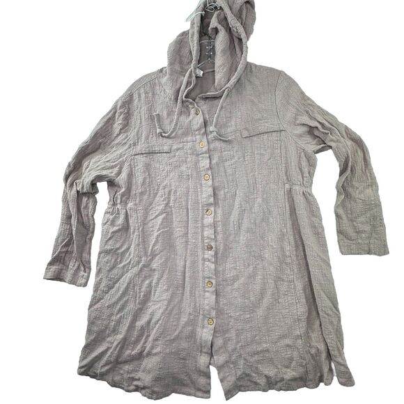 Yuzao Linen Blend Women’s Size‎ Medium Hooded Long Sleeve Crinkle Gauze Top - Picture 1 of 13